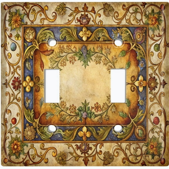 Metal Light Switch Wall Plate Outlet Cover (Printed Image of Vintage Botanical Ornate Frame - Double Toggle)
