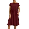 thumbnail image 1 of QIPOPIQ Robe Maxi Élégante pour Femme à Manches Courtes Robes Décontractées Robe d'Été en Coton et Lin Robe Unie à Col Rond Robe Midi Offres 2023, 1 of 5