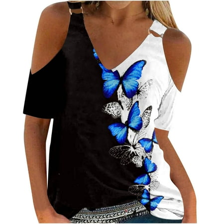 

Off the Shoulder Tops for Women Summer Solid/Print Tunic Tops Sexy Fashion V Neck Dressy Casual Loose T Shirts Blouses