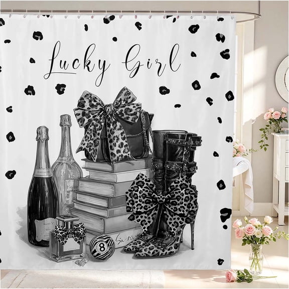 Erosebridal Chic Cheetah Bowknot Shower Curtain 72Wx72L,Boho Heels Bathroom Curtain,White Black