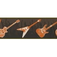 thumbnail image 2 of Concord Wallcoverings Wallpaper Border Guitars People Dancing for Teenager Bedroom, Colors Orange Green White Black Brown, Size 9 Inches by 15 Feet ZB3121B, 2 of 4