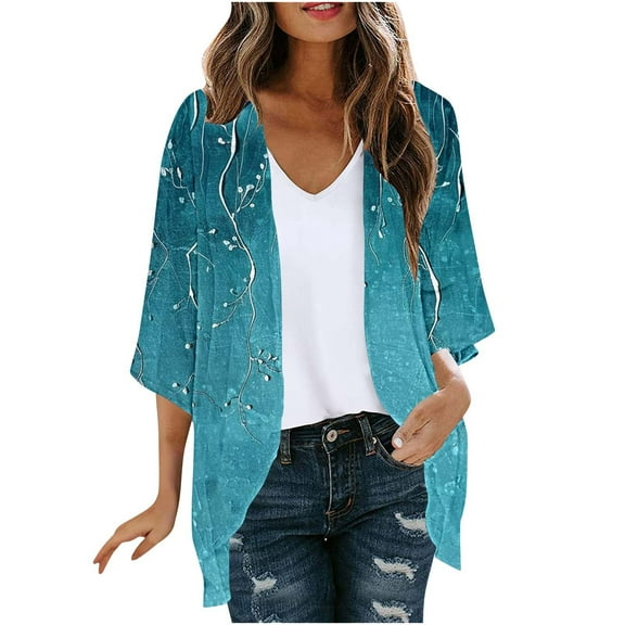 BangWanChi Thin Breathable Cardigans for Women Women's Vintage Printed Coat Casual Printed Cardigan