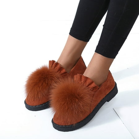 

Cathalem Shoes for Women Sling Back Ladies Fashion Retro Solid Color Suede Wool Ball Comfortable Flat Wedge Wide Women Shoes Brown 8