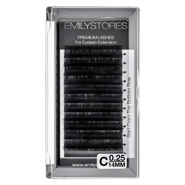EMILYSTORES Extensiones de pestañas 0,25 mm de espesor C Longitud de rizo 14 mm Pestañas postizas de visón de seda en una bandeja
