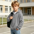 thumbnail image 4 of ZVAVZ Kids Quarter Zip Hoodie Waffle Knit Hooded Sweatshirt Long Sleeve Textured Pullover Hoodies Fashion Casual Back to School Hoody Gray 3-4 Years, 4 of 8