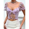 thumbnail image 5 of nvzhuang Women's Summer Crop Tops Three-dimensional Butterfly Stitched Mesh Short Sleeves V-neck Open Back Shirt, 5 of 8