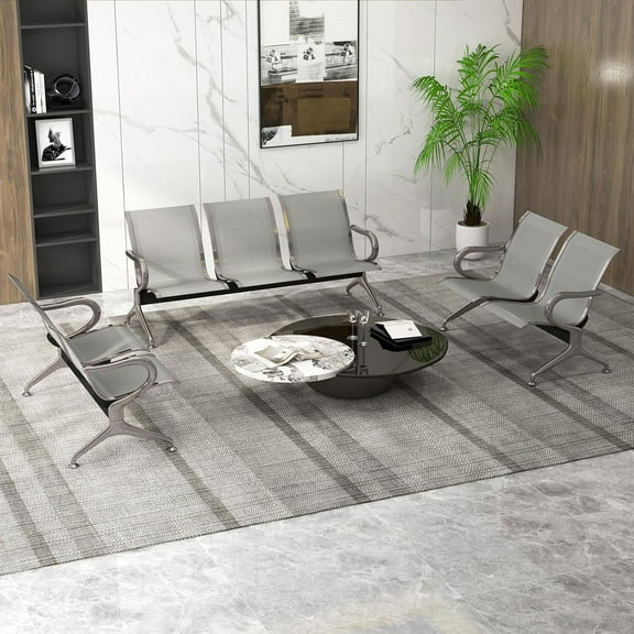 Kinbor Silver Waiting Room Bench Set - 3-Pieces Waiting Room Chairs Office Guest Reception Chair with Armrest for Waiting Place Airport Hospital Bank Salon(Sliver Mesh)