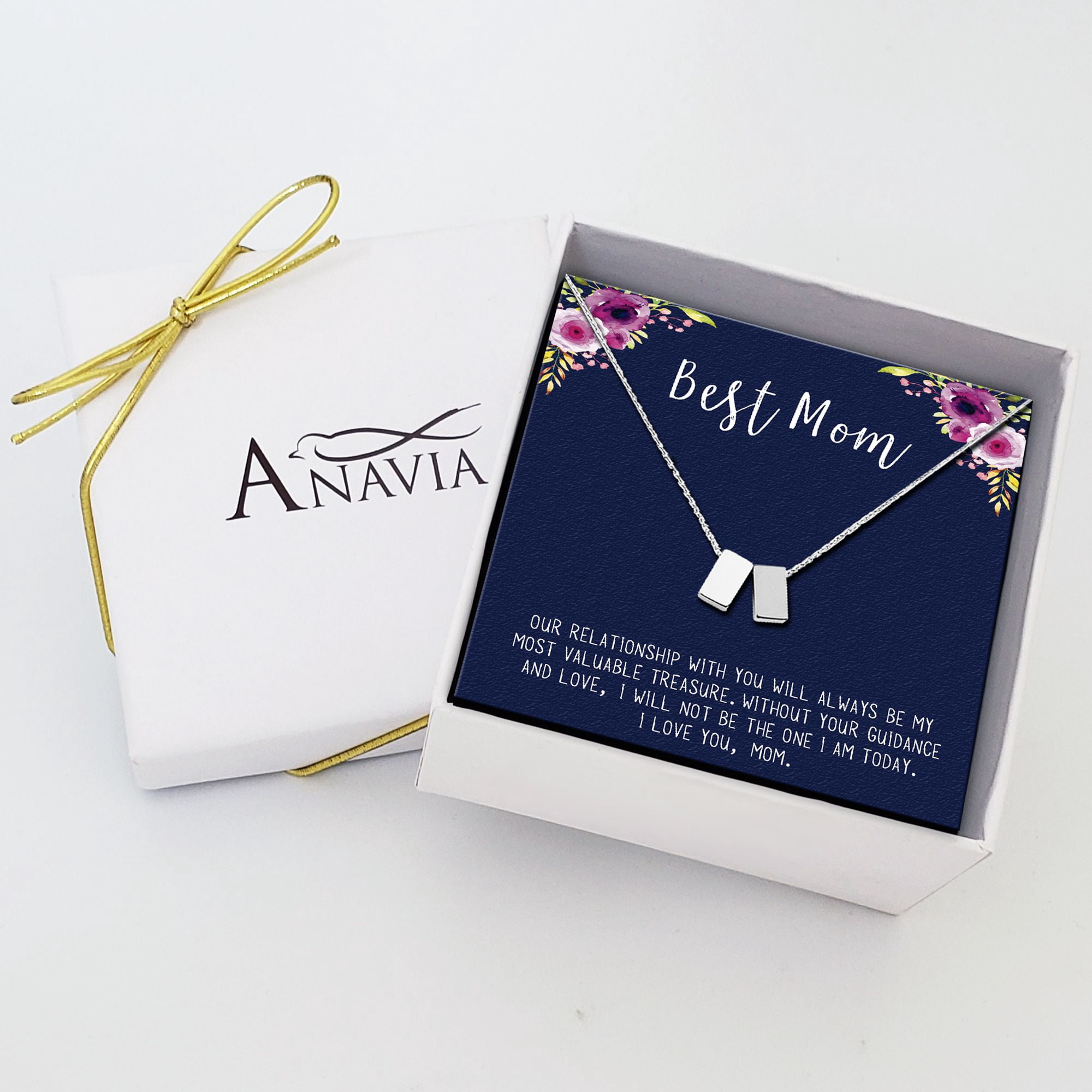 Anavia Mom Necklace Double Cube Pendant Stainless Steel 18-Inch Cable Chain 0.36 Inch Silver