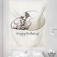 thumbnail image 1 of Dinosaur Tapestry, Happy Birthday Theme Dinosaur Sleeping Cracked Egg Fantasy Fun, Fabric Wall Hanging Decor for Bedroom Living Room Dorm, 5 Sizes, Eggshell Tan, by Ambesonne, 1 of 1