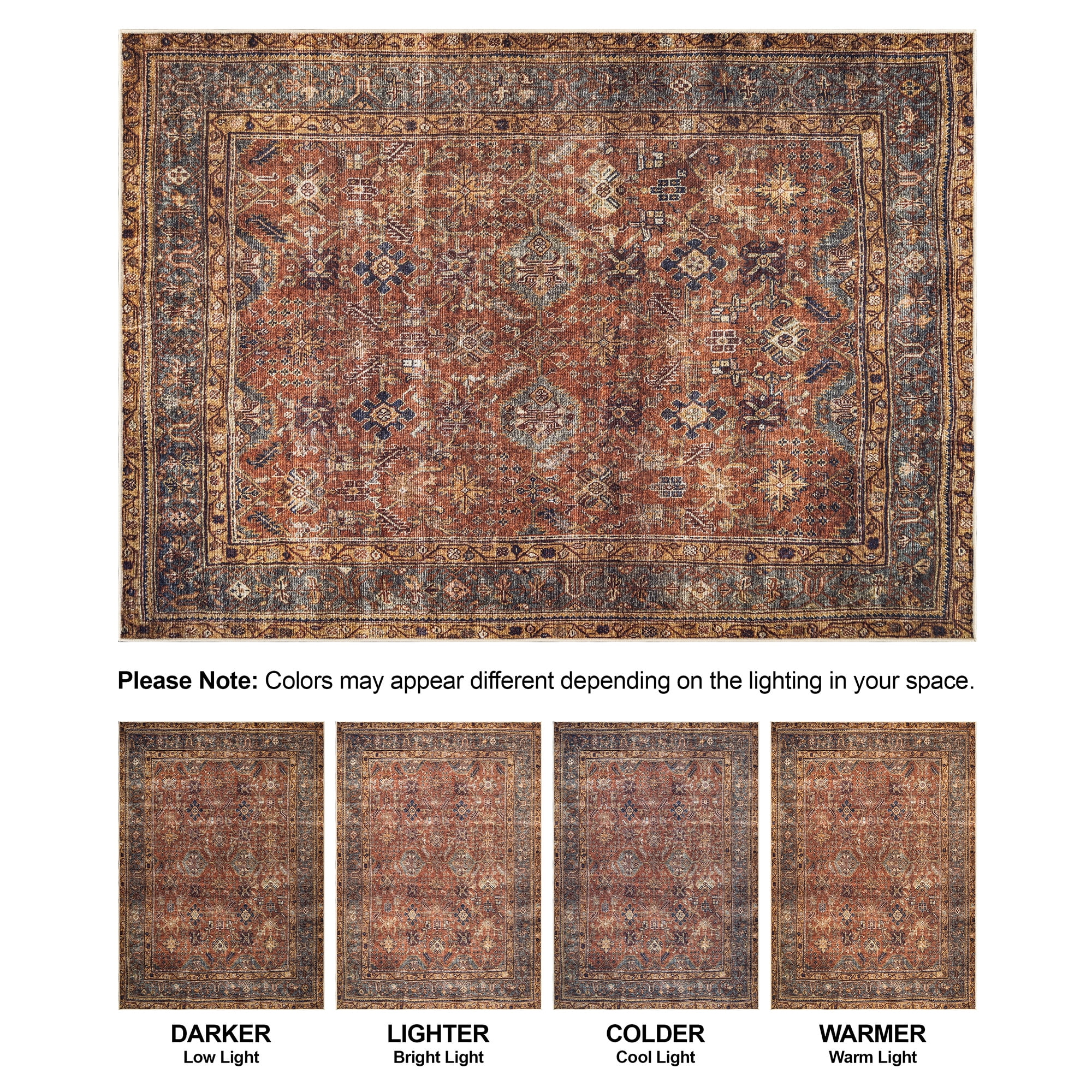 Bloom Rugs Washable Non-Slip 7 ft Runner - Terracotta / Mustard Traditional Oriental Runner for Entryway, Hallway, Bathroom, and Kitchen - Exact size: 2.5' x 7'