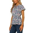 thumbnail image 4 of INSPIRE CHIC Haut à Basque pour Femme à Imprimé Floral, Manches Courtes, Taille Haute, Col Noué, L Noir, 4 of 6