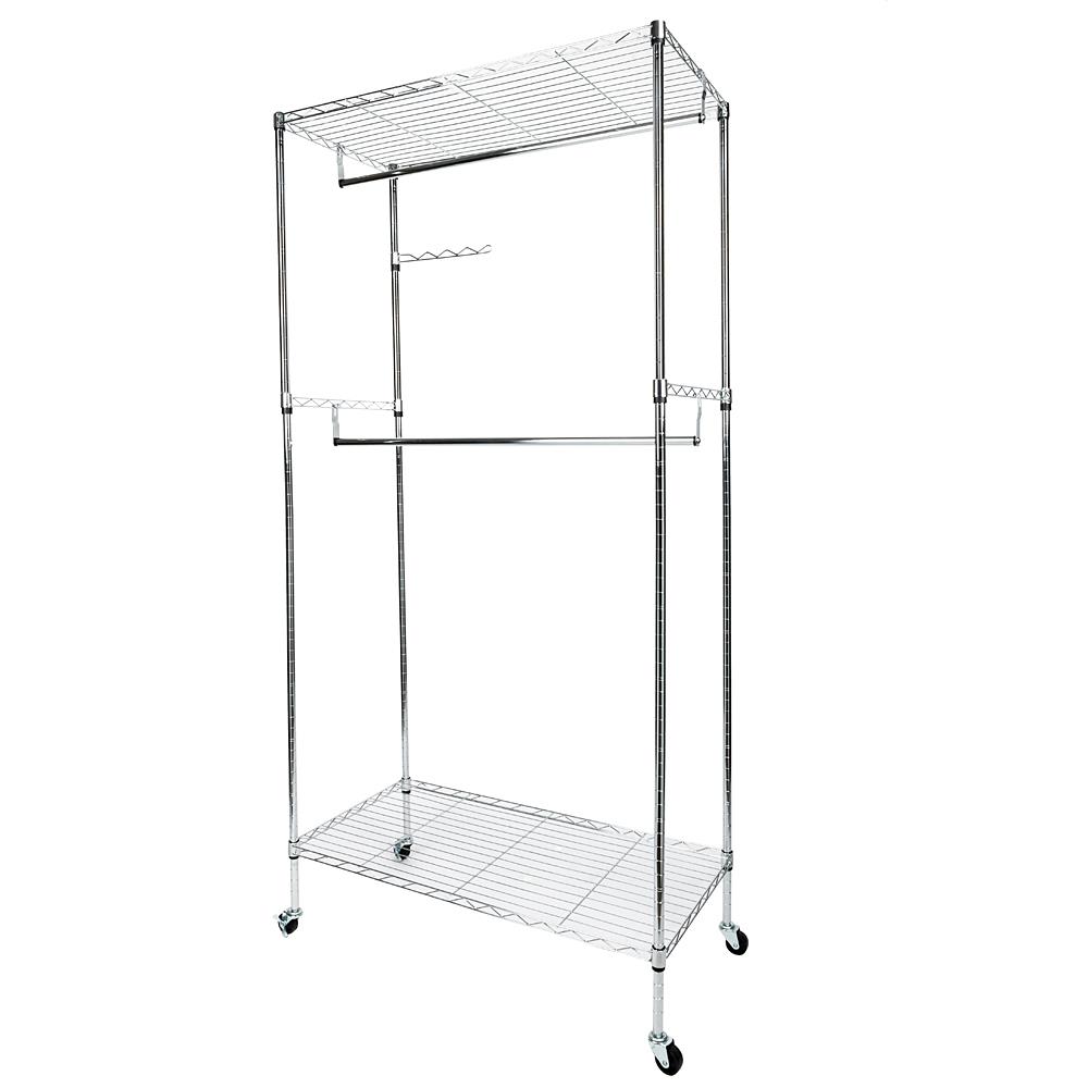 Ktaxon Heavy Duty Rolling Garment Rack Portable Double Hanging Rod ...