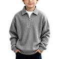 thumbnail image 3 of akafmk Kids Quarter Zip Pullover Sweatshirts Boys Waffle Knit Long Sleeve Shirts Collared Loose Casual Tops Fall Winter Clothes, 3-14Y, 3 of 7