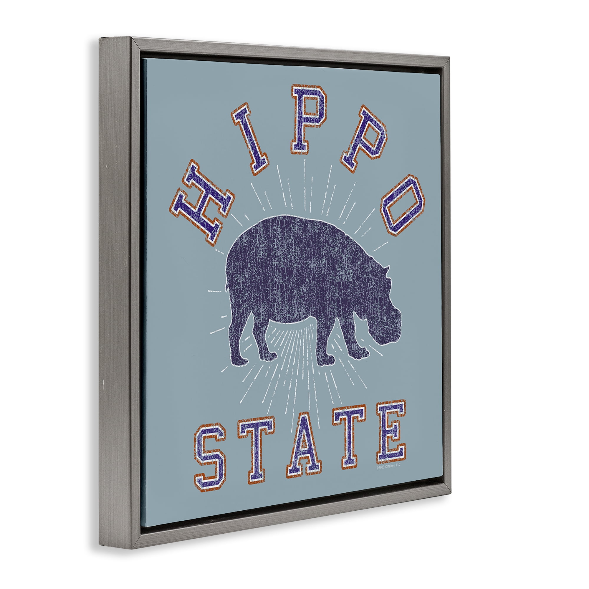 Stupell Industries Varsity Style Hippo State Novelty & Humor Painting Gray Floater Framed Canvas Art Print Wall Art, 25 x 25
