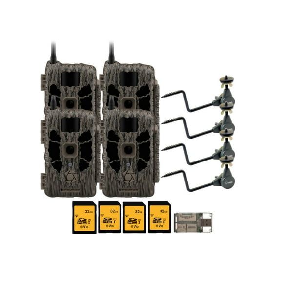 Stealth Cam 40MP Deceptor Max Cellular Trail Camera (2-Pack) x 2 Bundle with Economy Trail Camera Holder (4-Pack), 4-in-1 Card Reader, and 32GB Memory Card (4-Pack) (11 Items)