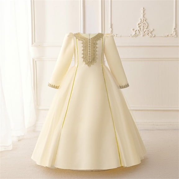 Wancir Summer Girls New Muslim Dubai Long Sleeve Embroidered Long Dress Gift for Girl Girls Dresses with Short Sleeves