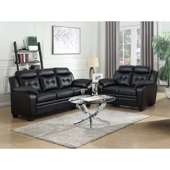 Coaster Finley 2-Piece Upholstered Padded Arm Tufted Sofa Set, Black