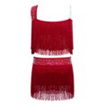 thumbnail image 4 of TiaoBug Kids Girls Latin Dance Outfit Ballroom Salsa Tassel Fringe Dress One Shoulder Crop Top and Skirt Set Burgundy 14, 4 of 7