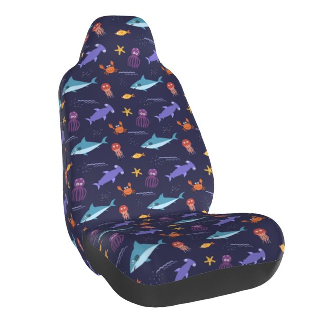 Wukai Cute Shark Full Set Car Seat Covers with Soft Padding Universal Auto Front Seats Protector and Cushion Mat