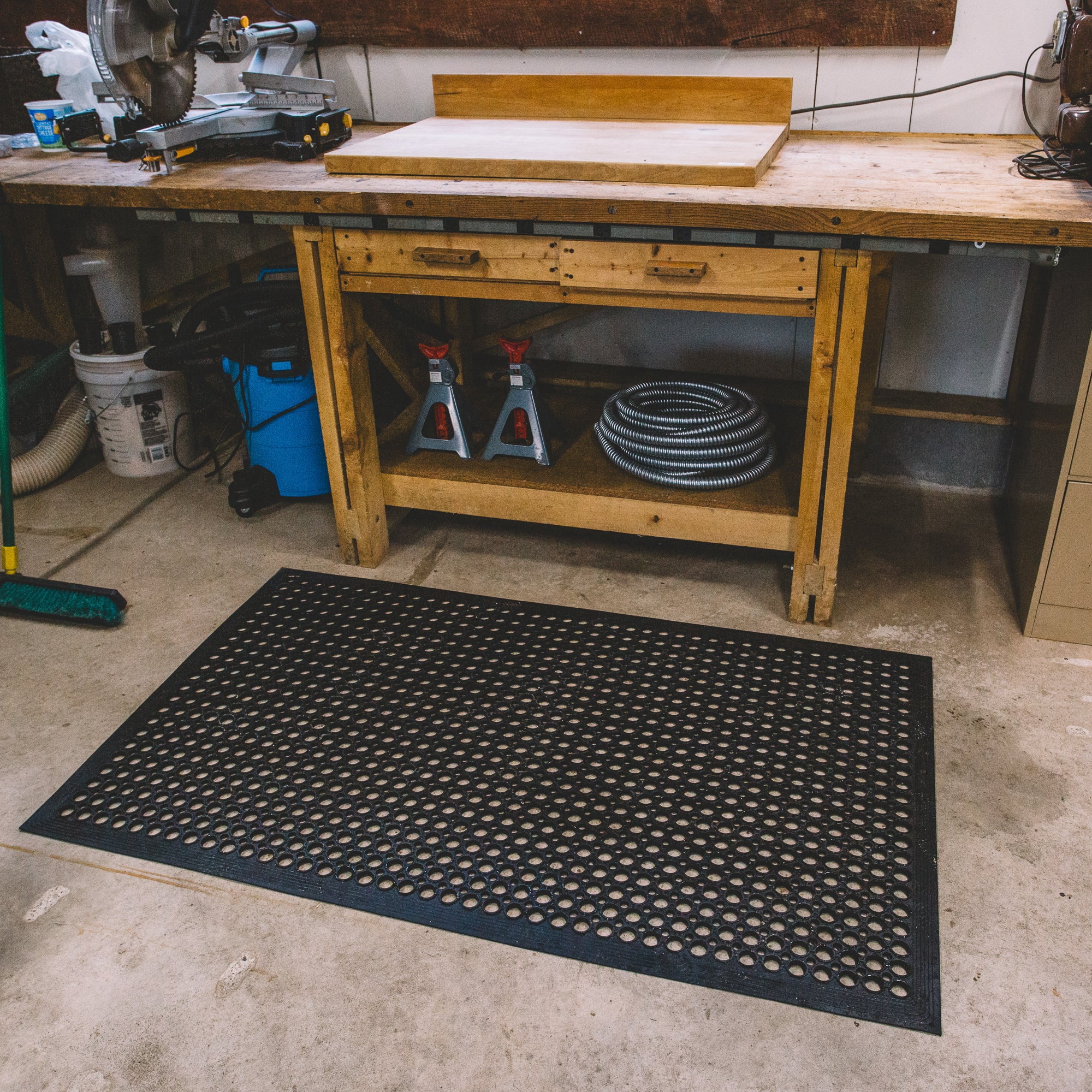Backyard Expressions 36" x 60" Outdoor Rubber Drainage Mat, Heavy Duty Non Slip Floor Mat with Holes, Indoor Outdoor Door Mat for Entryway, Patio, Garage, Kitchen, Pool & Wet Areas, Black