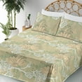 thumbnail image 3 of Ambesonne Vintage Fitted & Flat Sheet with Sham 3 Pcs Set, Art Nouveau Retro Floral, Twin XL, Pistachio Green and Peach, 3 of 5