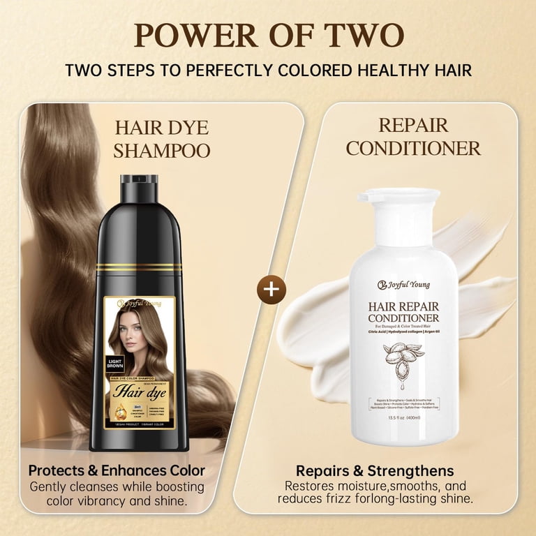 Joyful Young, Hair Dye Shampoo 3-in-1, Light Brown, Semi-Permanent