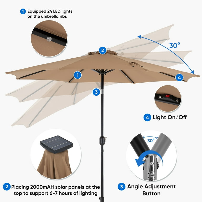 11 ft tilt patio umbrellas Forever Patio 11Ft. Octagon Auto Tilt Umbrella Sunbrella Canvas Antique Beige / Bronze