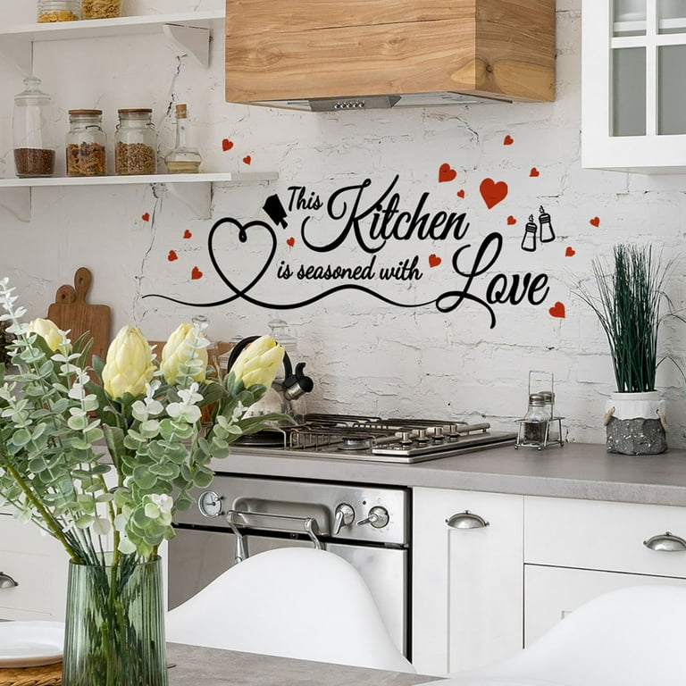 Travelwant Kitchen Wall Decals Quotes Kitchen Wall Stickers Peel and Stick Word Sayings with Kitchenware Butterfly Love Heart Decals for DIY Home