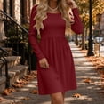 thumbnail image 5 of Tumotour Plus Size Fall Dress for Women's Solid Color Square Neckline High Waisted A-Line Mini Dress knitted Long Sleeve Slim T-Shirt Dress, 5 of 10