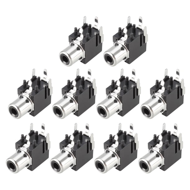 Conector RCA hembra de montaje en panel PCB negro de 2 pines, 10Pcs