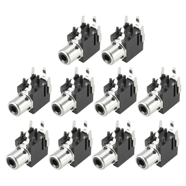 Conector RCA hembra de montaje en panel PCB negro de 2 pines, 10Pcs