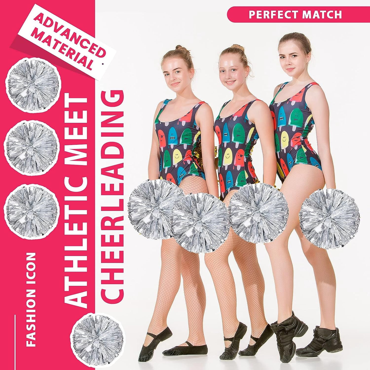 LINLIN cheer pom pom, 20PCS Cheerleading Pom Poms, Premium Metallic Pom Poms Set Cheering Hand Flowers Handle Dance Pom Poms Cheering Squad Pompoms for Football Basketball Cheers