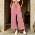 thumbnail image 2 of Hurxie Women's High Waist Pants Loose Cropped Palazzo Pants Casual Summer Beach Trouser Pink,M, 2 of 8