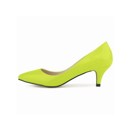 

Sanviglor Ladies Heels Pump Pointy Toe Wedding Dress Shoe Leopard Pumps Bridal Classic Lightweight Patent Leather Shoes Fashion Mid Heel Heeled Sandals Fluorescent Green 4.5