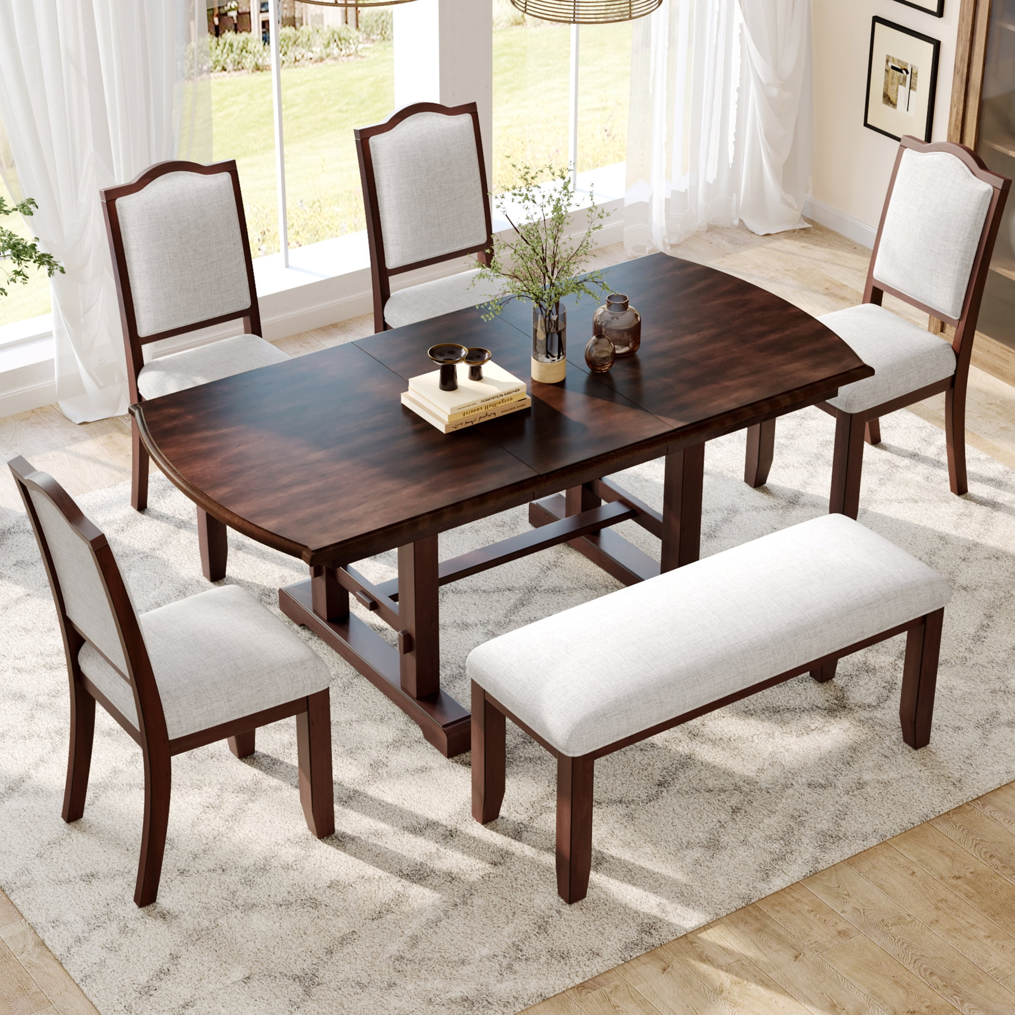 Euroco Dining Table, Extendable with Wood Frame, 78 inch Brown