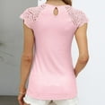 thumbnail image 4 of Jewelreauty Womens Lace Crew Neck Cap Sleeve Tank Tops Casual Ribbed Solid Shirts Summer Loose Fitting Tee (M, Pink), 4 of 9