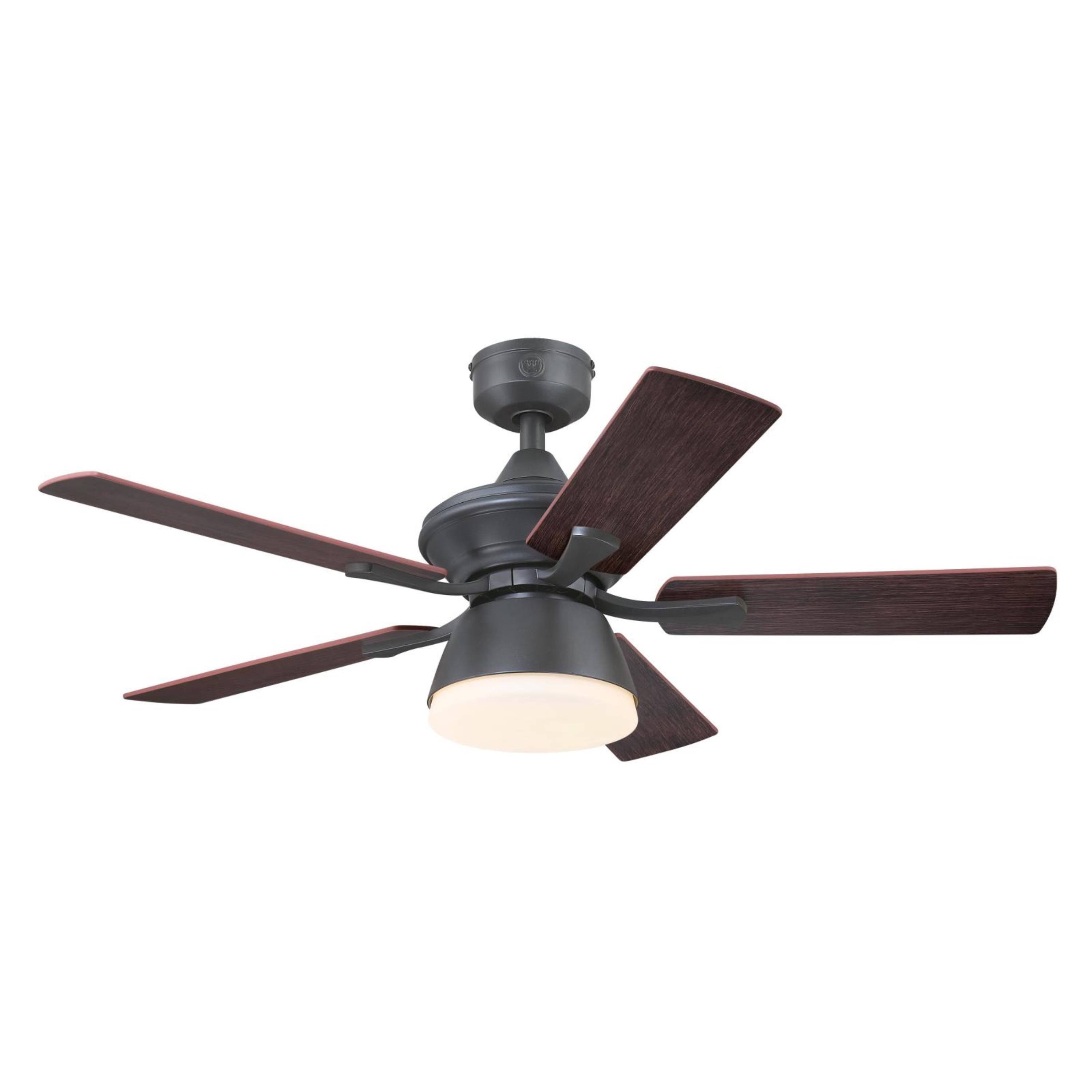 Westinghouse Lighting Nevada 42-Inch Indoor/Outdoor 5-Blade Iron Ceiling Fan, Dimmable LED Light Fixture with Opal Frosted Glass, Remote Control Included