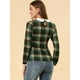 thumbnail image 5 of INSPIRE CHIC Blusaa Cuadros Cuello Peter Pan Manga Abullonada En Contraste Camisa Para Mujer Verde Marrón XS, 5 of 6