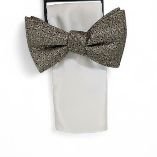 Alfani Mens Regular fit Bow Tie Necktie Pocket Square Set Beige Geometric