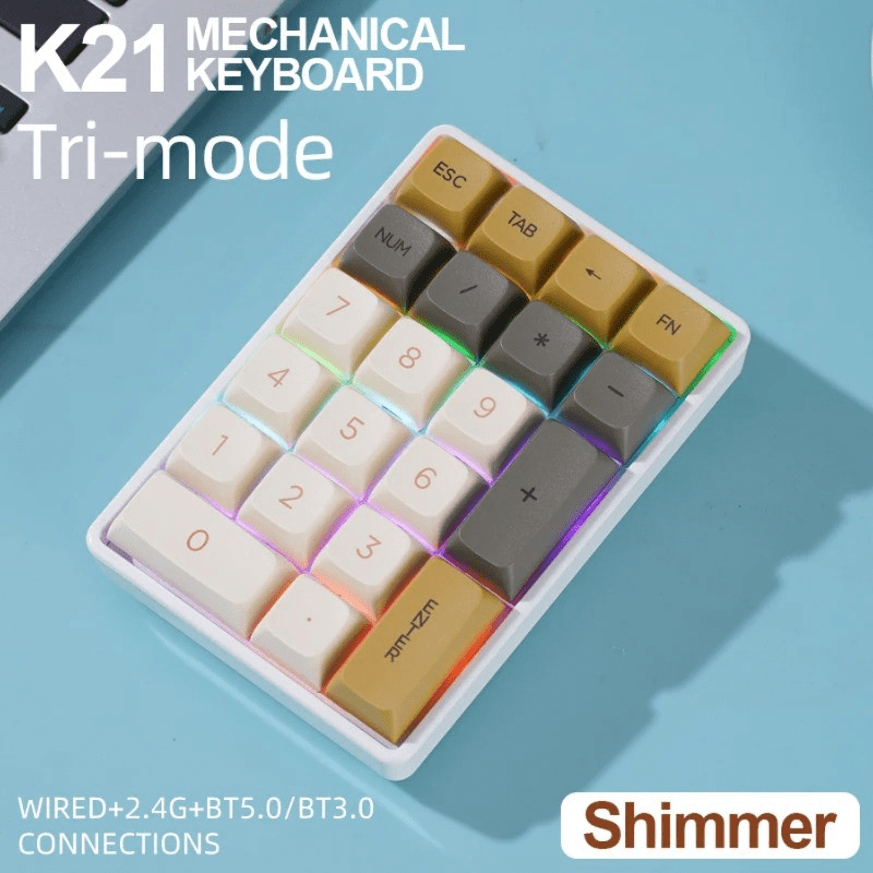 K21 21-Key Wireless Mechanical Keyboard BT/2.4Ghz/USB-C Connection Colourful Lighting Full Key Hot-Swap for PC Laptops