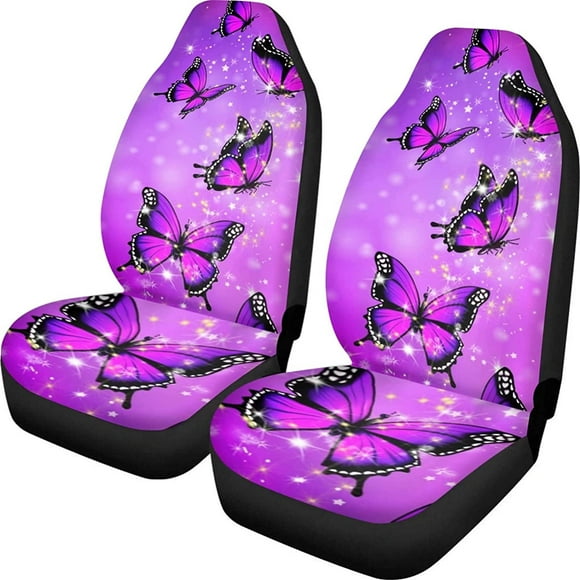 ORUYROP Car Seat Covers Purple Butterfly Vehicle Cushion Cover Universal Fit for Auto Truck Van SUV Cute Car Accessories for Women Bucket Seats Protector Front Seats