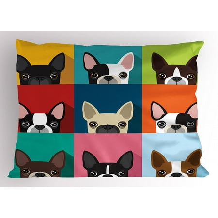 - Boston Terrier Pillow Sham Minimalist Colorful Assortment of Terrier Portraits Multiple Variations, Decorative Standard Queen Size Printed Pillowcase, 30 X 20 Inches, Multicolor, by Ambesonne