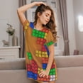thumbnail image 3 of Balery Colorful Building Blocks A Camisón de manga corta con cuello redondo para mujer, cómodo y elegante., 3 of 6