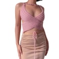 thumbnail image 4 of VISgogo Tops cortos para mujer, cuello halter, sin mangas, cruzado, cruzado, de color sólido, de punto, camiseta delgada para damas VISgogo moda, 4 of 9