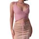 thumbnail image 4 of VISgogo Tops cortos para mujer, cuello halter, sin mangas, cruzado, cruzado, de color sólido, de punto, camiseta delgada para damas VISgogo moda, 4 of 9