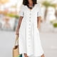 thumbnail image 1 of Vestido Largo De Mujer Vestido largo suelto de playa Falda con botones de lino y algodón fruncido de cintura alta (Blanco XL) Cgtredaw Para estrenar, 1 of 1