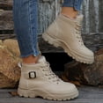 thumbnail image 4 of Dakaela Women's Winter Boots Fleece Lined Snow Combat Ankle Booties Waterproof Non Slip Hiking Boots for Women Beige 6.5, 4 of 8