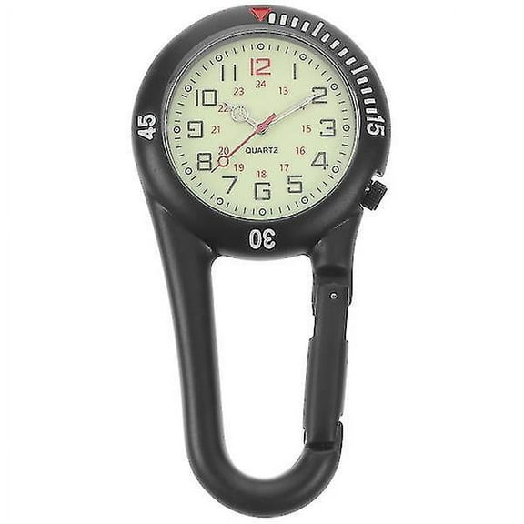 Clip-on Quartz Watch Night Light Alloy Unisex Backpack Buckle Belt Fob Watch (Black)