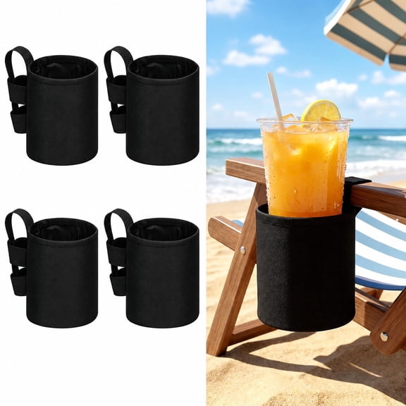 4-Pack Beach Chair Cup Holders, Portable Camping Chair Drink Holders, Universal Bottle Organizer Accessory for Outdoor Beach Lawn Fishing