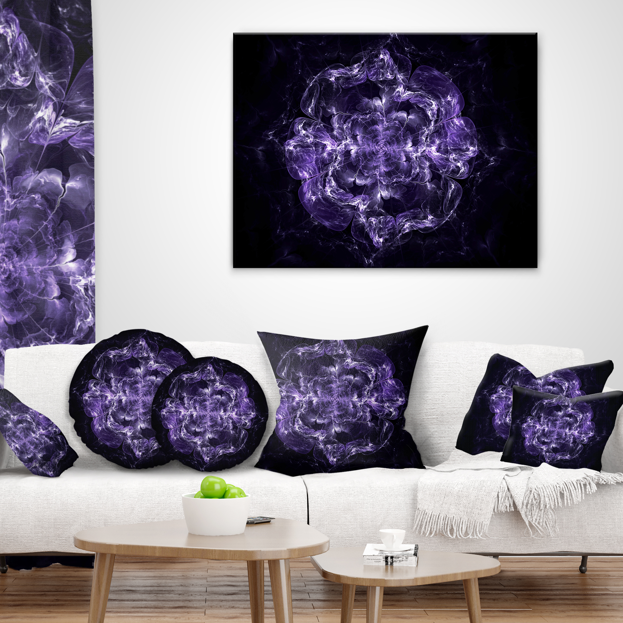 Designart Fractal Purple Flower Explosion - Floral Throw Pillow - 16x16